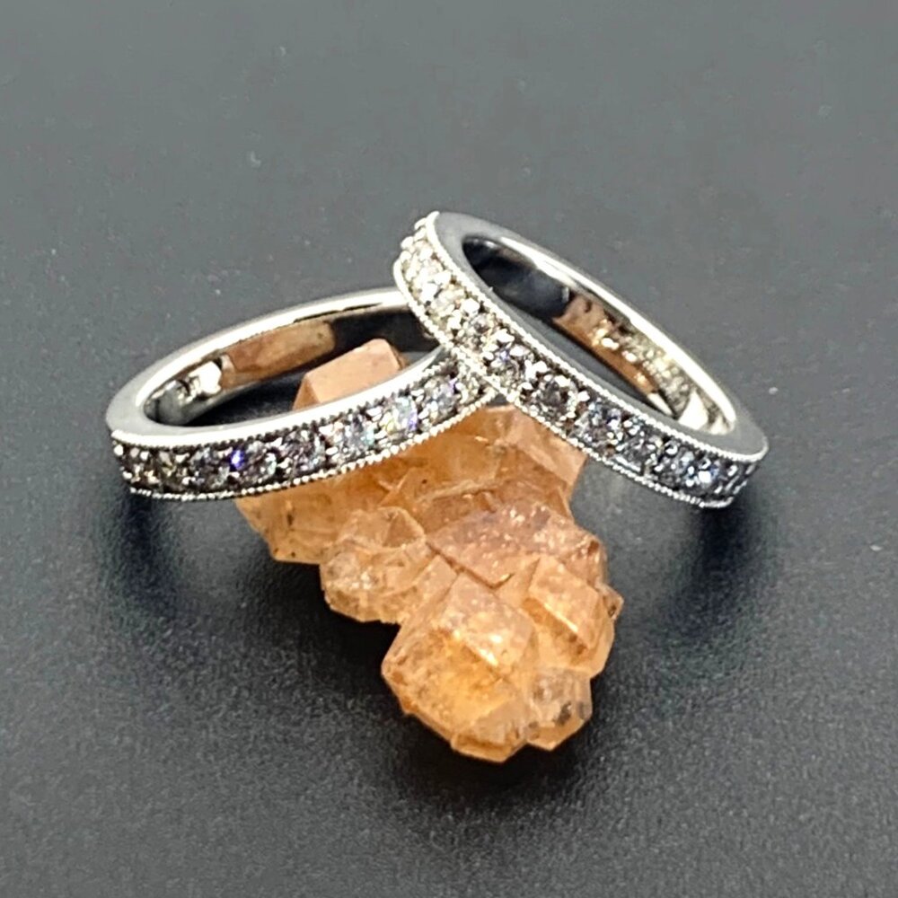 Custom Platinum 1.10CTW Diamond Pave Set Bands Matching Set Ring Size 4.75